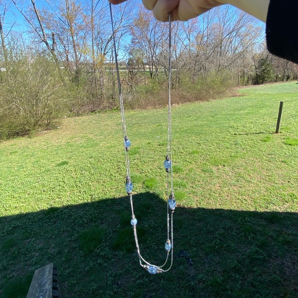 Long double strand necklace light blue beaded lantern look beads - Picture 4 of 9